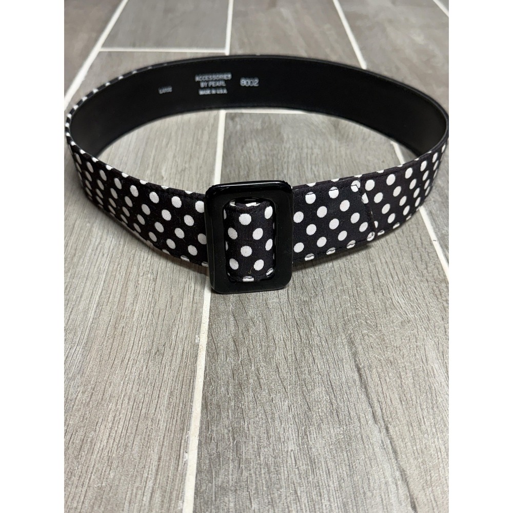 Accessories By Pearl Belt Womens Large Black White Polka Dot Fabric Waist USA